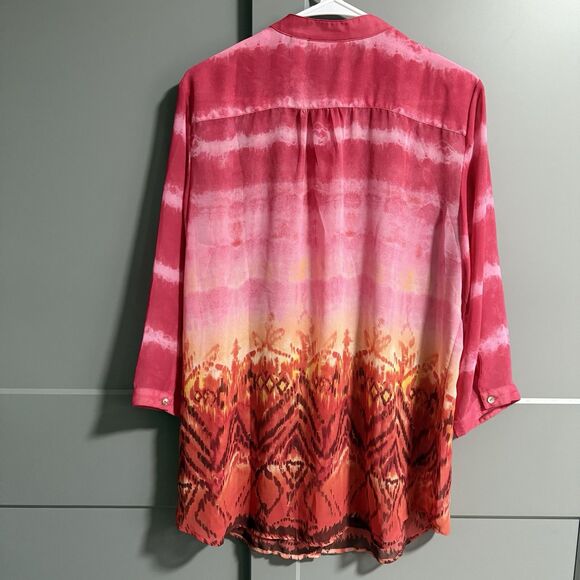Chico’s Women Semi Sheer Button Up Abstract Print L/S Blouse 2(US L) Multicolor - Picture 5 of 6